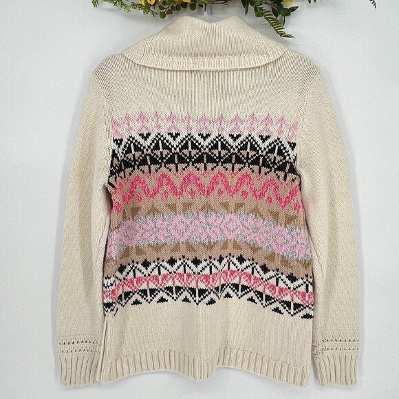 Talbots Chunky Nordic Cowl Turtleneck Tunic Sweater Size M Fair Isle Winter Cozy - Picture 4 of 8